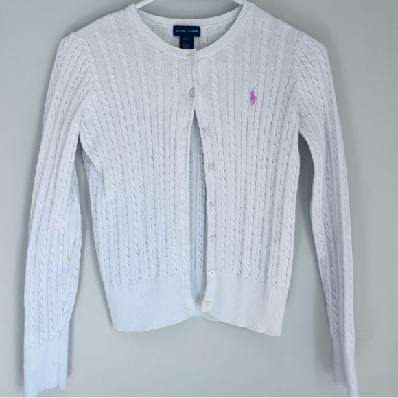 Ralph Lauren White and Pink Cable Knit Sweater Cardigan - Picture 2 of 11